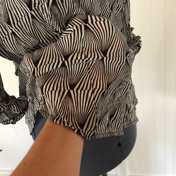 Vintage 90s 2000s Y2K Psychedelic Swirl Black and White Op Art Sexy Sheer Blouse - Picture 8 of 12